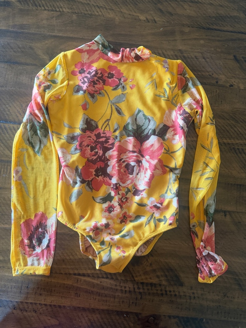 Five Dancewear - YXL Yellow Floral Long Sleeve Leotard